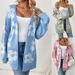 Women's Long Sleeve V-Neck Knit Cardigan - Oversized Floral Print Sweater Coat For Autumn & Winter_ecoleips.com