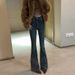 Retro Blue Flared Jeans For Women Heavy Duty Rhinestone Embellished Slim Fit And Flattering Spring New Style_ecoleips.com