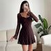 New Arrival Women's Dress Sexy Square Collar Lace Long Sleeve Slim Waist Hip Wrap Bodycon Dress For Fashion Ladies_ecoleips.com