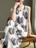 Summer New Fashion Mommy Clothes Vest Strap Midi Dress Women's Clothing Polyester Spandex Blend Printed Cover Belly Dress_ecoleips.com