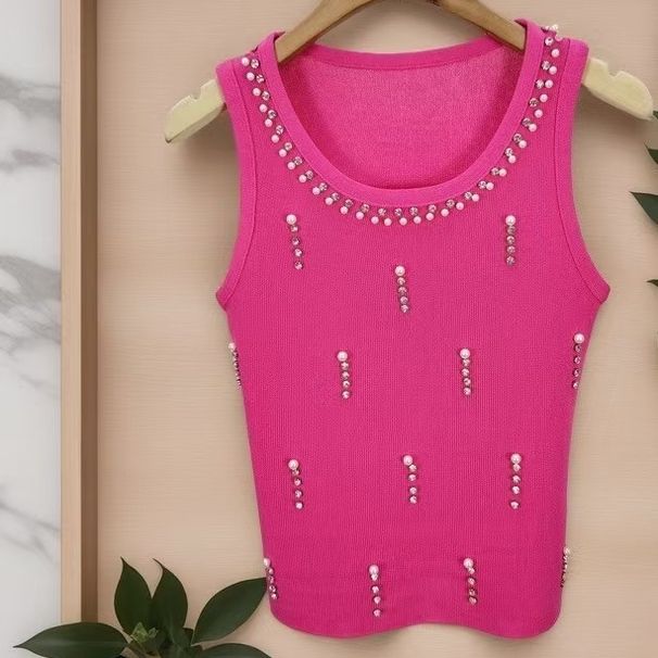 Women's Clothing Beaded Camisole For Women, Summer Slimming Design Sleeveless Top For Outer Wear_ecoleips.com