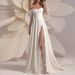 European And American One Shoulder Evening Dress New Style High End Light Luxury White Dress Slit Small Tail Light Wedding Dress Female_ecoleips.com