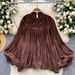 French-Inspired Embroidered Mesh Blouse – Glamorous Puff Sleeve Top With Crystal Embellishments (Oversized Fit)_ecoleips.com
