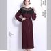 "Elegant Beaded Evening Dress – Lantern Sleeves & Pleated Skirt For Special Occasions (One Size)"_ecoleips.com