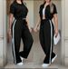 Women's Spring/Summer Suit Set with Open Front Short Sleeve Crop Top And Striped Drawstring Trousers Loose Fitting Pant Ensemble_ecoleips.com