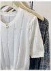 Women's Beaded Crew Neck Knit Sweater Openwork Design Gentle Style Summer_ecoleips.com