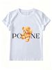 Women Crew Neck Short Sleeve T-Shirt, Cute Cartoon Teddy Bear Split Letter Graphic Loose Fit Casual Summer Basic Tee Tops_ecoleips.com