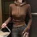 Design Sense Niche Semi-zipper Hooded T-shirt Women's Autumn And Winter Slim And Thin Long-sleeved Bottoming Shirt Sweater_ecoleips.com