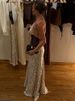 Mozision Polka Dot Backless Sexy Maxi Dress Women Gown Elegant Patchwork Lace Halter Deep V Neck Sleeveless Bodycon Club Dress_ecoleips.com