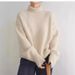 Women's Oversized High Neck Sweater, Soft Acrylic Knit Pullover, Loose Fit Casual Turtleneck Top For Autumn Winter, Cozy Lazy Style, Solid Color_ecoleips.com