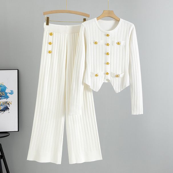 K Short Slim-fit Sweater Set For Women; New Fashion Knitted Top With Wide-leg Pants Two-piece Set._ecoleips.com
