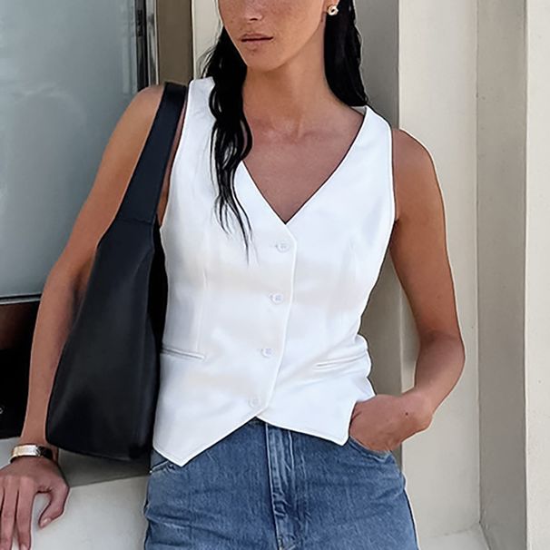 Vintage V-Neck Sleeveless Vest Top For Women – Slim Fit Lightweight Cardigan, Spring Summer Casual Layering Staple_ecoleips.com