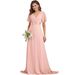 Women's Clothing Hand Folded Large Swing Double V Neck Trumpet Sleeve Chiffon Banquet Bridesmaid Plus Size Evening Dress_ecoleips.com