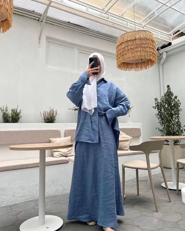 2025 Spring Women's Muslim Clothing Set Loose Long Sleeve Shirt And Skirt_ecoleips.com