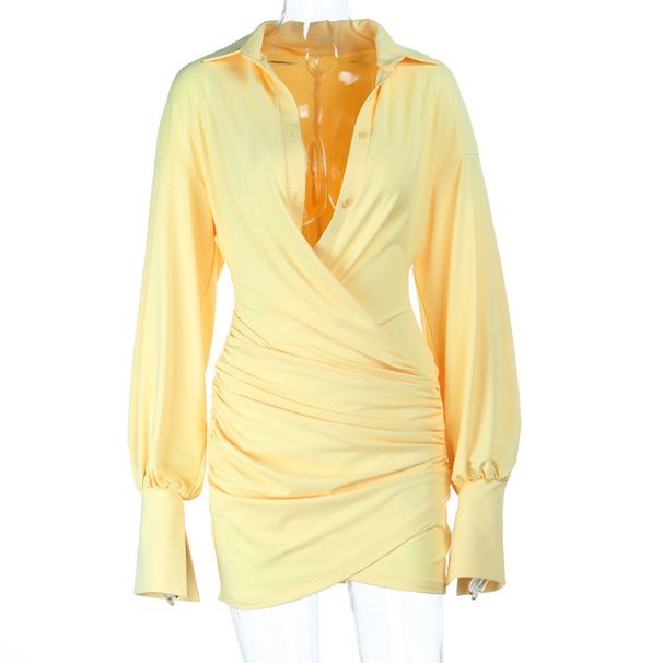Aria Basics Aria Basics JY25334 Sexy Deep V-Neck Pleated Bodycon Shirt For Women 2025 European And American Cro-Border New Hot Girl Short_ecoleips.com
