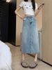 The 2025 New Summer High-waisted A-line Denim Skirt For Plus-size Slimming, Mid-length Slit And Body-hugging Skirt_ecoleips.com
