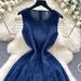 High End Niche Fashion Sleeveless Round Neck Denim Dress For Women Summer Waist Slimming Temperament Pleated Vest Skirt_ecoleips.com