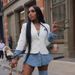 Stylish Women's Denim Blazer Jacket With Polyester-Spandex Blend, Casual Streetwear For Spring, Black & White Options (S-2XL)_ecoleips.com