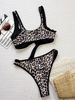 Women's Leopard Print One Piece Swimsuit Hollow Out Strappy Export Style Bikini 2024 E38KY_ecoleips.com