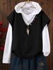 Plus Size V-Neck Knit Vest With Colorful Buttons, Loose Sleeveless Sweater, Casual Layering Top For Women_ecoleips.com
