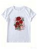 Women's Rose Graphic Tee, Cute Short Sleeve T-Shirt, Casual Daily Summer Fashion Top_ecoleips.com