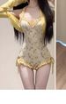 Women's Floral Print Swimsuit Two Piece Set With Long Sleeves Slimming Push Up Design Underwire Support Fresh And Alluring_ecoleips.com