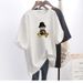 Women's Oversized T-Shirt Korean Style Longline Casual Tee Soft Cotton Blend Short Sleeve Top for Daily Wear with Cartoon Print_ecoleips.com