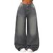 Women's Wide Leg Extra Long Jeans Distressed Washed Grey Casual Loose Trousers Floor Length Amazon E Commerce_ecoleips.com