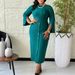 Elegant Floral Split-Sleeve Dress – Women’S Stretchy Knit Midi Dress (Polyester/Spandex, Office-To-Dinner Versatile Fit)_ecoleips.com