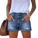 Women's High-Waisted Denim Shorts, Distressed Frayed Hem Raw Edge Shorts, High Stretch Comfort Straight Leg Shorts For Women_ecoleips.com