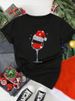 European And American Cross-border Foreign Trade Women's Clothing Christmas Wine Glass Print Round Neck Short-sleeve_ecoleips.com
