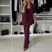 Women's Clothing Elegant Wide-Leg Suit Set For Women - Comfortable Office & Casual Blazer & Pants Outfit In Black/Red/Burgundy/Apricot/Sky Blue/Navy_ecoleips.com