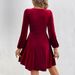 Voya Women's New Sexy V-neck Waist Cinched A-line Skirt Long Sleeved Party Velvet Dress_ecoleips.com