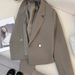 "Petite Sage Green Cropped Blazer Fall Trendy Short Jacket For Women, Unique Design Casual Suit Coat"_ecoleips.com