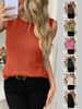 Casual Vacation Knit Sleeveless Top, Women's Crew Neck Loose Tank_ecoleips.com