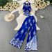 Chic Halter Neck Backless Top With High-Slit Wide-Leg Pants Set, Floral Print Two-Piece Outfit For Women, Mature Elegant Style_ecoleips.com