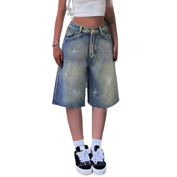 Women's Patterned Rhinestone Denim Shorts High Street Trendy Casual Five Point Pants Stella Pumpkin Pants_ecoleips.com