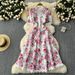 Women's Clothing French Vintage Floral Lace Dress – Elegant Wrap Waist & Feminine Fit (S-2XL)_ecoleips.com