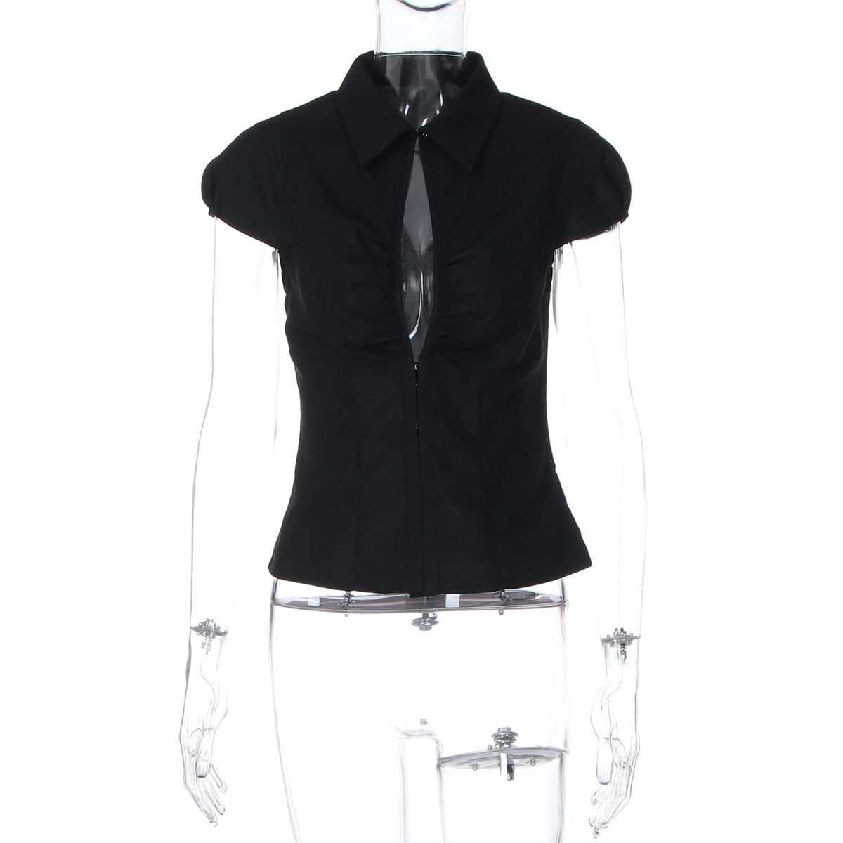 2025 Autumn Winter New Fashion Hot Girl Cardigan Buttoned Turn-down Collar Short Sleeve T-shirt Tops Wholesale_ecoleips.com