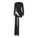Women's Clothing Spring Round Neck Long Sleeve Black Diamond Flower Mopping Tassel Solid Color Dress_ecoleips.com