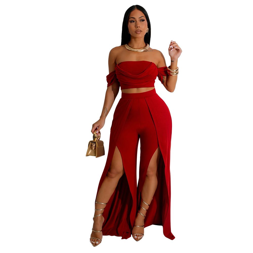 Women's Clothing Casual Suit Tube Top Split Wide Leg Pants_ecoleips.com