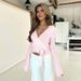 JF24203 Women's Casual Long Sleeved V Neck Top European American Style Sexy Tie up Flared Sleeve for Autumn 2025 New Arrival_ecoleips.com