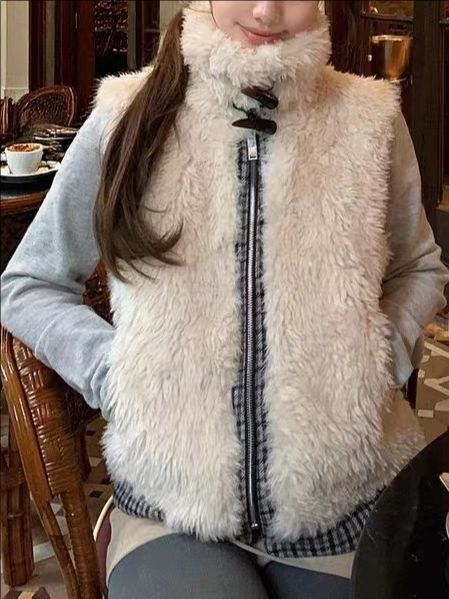 Aria Basics Banli KK11.24/20 'Miss Berlin' Vintage Plaid Color-block Reversible Horn Button Waistcoat_ecoleips.com