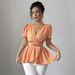 2026 Euroean And American Fashion Style V-neck Cross-waist Solid Color Short-sleeve Women's Cro_ecoleips.com
