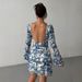 Spring-Summer Women's Printed Flared Sleeve Backless Mesh Dress_ecoleips.com