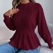 Solid Color Twist Waist Ruffle Edge Long Sleeve Pullover Sweater Women's Clothing_ecoleips.com