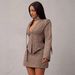 European And American Women's Clothing New Fashion V-neck Scarf Decoration Long-sleeved Casual Suit Suit_ecoleips.com