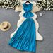 Women's Clothing Round Neck Sleeveless Top High Waist Slimming Big Swing Pleated Skirt Two Piece Suit_ecoleips.com