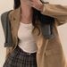 Korean Chic Blazer – French Vintage Single-Breasted Suit Jacket For Women (Oversized Fit, Mid-Length, Faux Suede With Pockets)_ecoleips.com