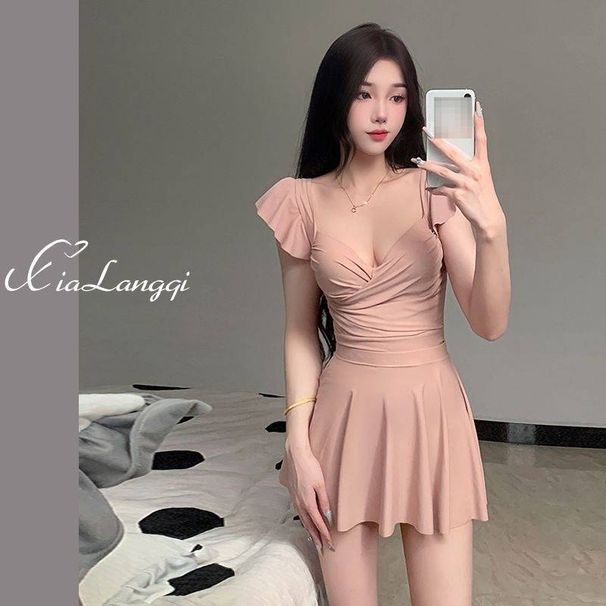 Women's High End One Piece Swimsuit Summer Style Skirt Design Conservative Tummy Concealing Slimming Underwire Support Gathering For Hot Springs_ecoleips.com